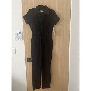 NWT$199 Good American Jumpsuit Fit For Success Women Medium Black Denim Stretch